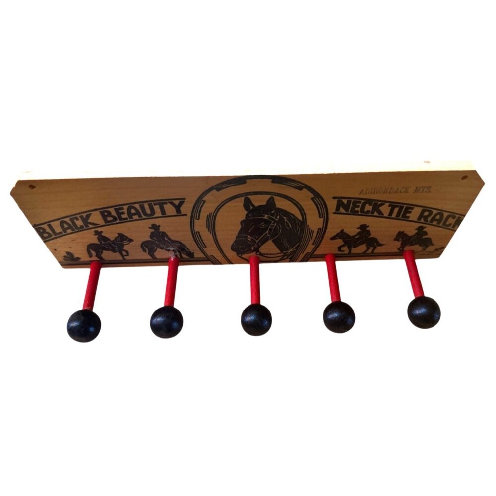 Vintage Black Beauty Neck Tie,Hat,Coat Rack 5 Peg Wooden Souvenir 10" x 3.25" - Picture 2 of 4